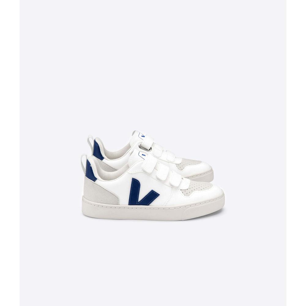 White/Navy Kids\' Veja V-10 CWL Shoes | AU 774LIS